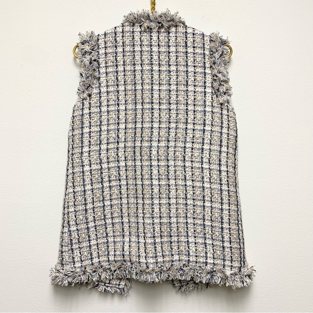 Molci Frayed Tweed Longline Blazer Vest‎ Size 36 / US S Open Front White Multi - Picture 11 of 16